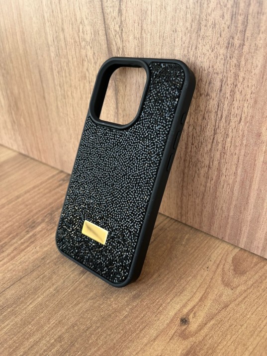 İPhone 15Pro Swarovski Siyah Taşlı Kılıf