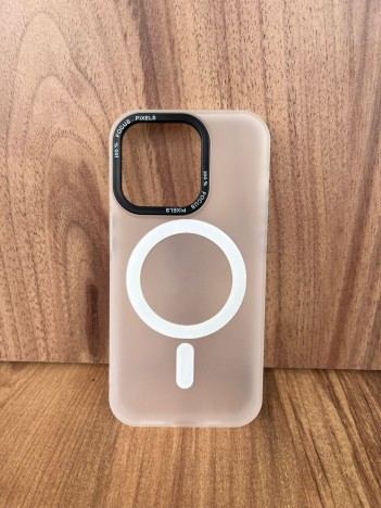 İPhone 14 Pro Max Uyumlu Buzlu Beyaz MagSafe Kılıf – Lens Çerçeveli Premium Koruma