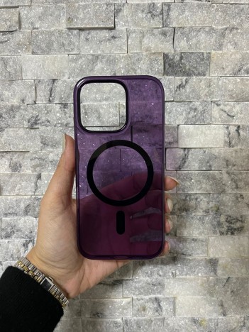 iPhone 16 Pro Uyumlu Mor Sert Şeffaf MagSafe Premium Kılıf