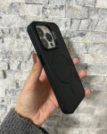 İPhone 15 Pro Uyumlu Siyah Kartlıklı MagSafe Standlı Kılıf