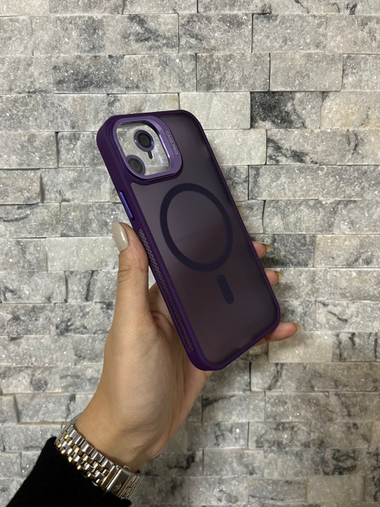 İPhone 12 Uyumlu Mor MagSafe Standlı Lens Korumalı Case Pro Kılıf
