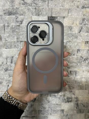 İPhone 14 Pro Uyumlu Gri MagSafe Standlı Lens Korumalı Case Pro Kılıf