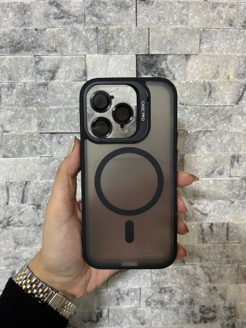 İPhone 14 Pro Uyumlu Siyah MagSafe Standlı Lens Korumalı Case Pro Kılıf