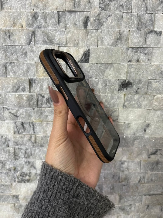 İPhone 17 Pro Uyumlu Kahverengi MagSafe Standlı Kılıf – Lens Çerçeveli