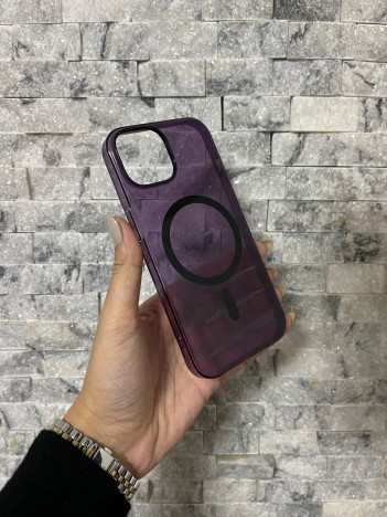 iPhone 15 Uyumlu Mor Sert Şeffaf MagSafe Premium Kılıf