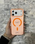 İPhone 17 Pro Max Uyumlu Turuncu Sert Şeffaf MagSafe Premium Kılıf
