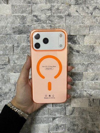 İPhone 17 Pro Max Uyumlu Turuncu Sert Şeffaf MagSafe Premium Kılıf
