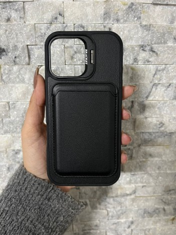 İPhone 17 Uyumlu Siyah Kartlıklı MagSafe Standlı Kılıf