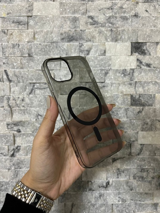 İPhone 13 Uyumlu Siyah Sert Şeffaf MagSafe Premium Kılıf