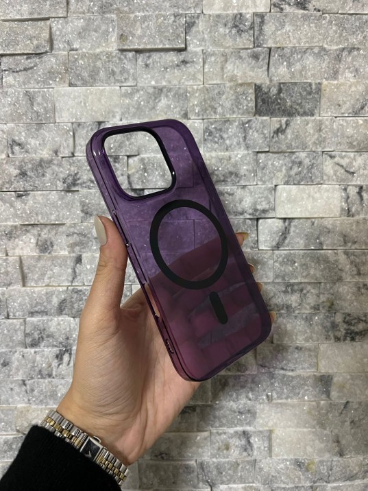 İPhone 16 Pro Uyumlu Mor Sert Şeffaf MagSafe Premium Kılıf