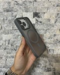 İPhone 15 Pro Uyumlu Gri MagSafe Standlı Lens Korumalı Case Pro Kılıf