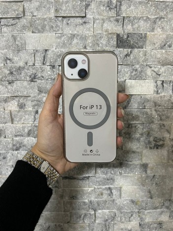 İPhone 13 Uyumlu Gri Sert Şeffaf MagSafe Premium Kılıf