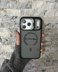 İPhone 17 Pro Max Uyumlu Gri MagSafe Standlı Kılıf – Lens Çerçeveli