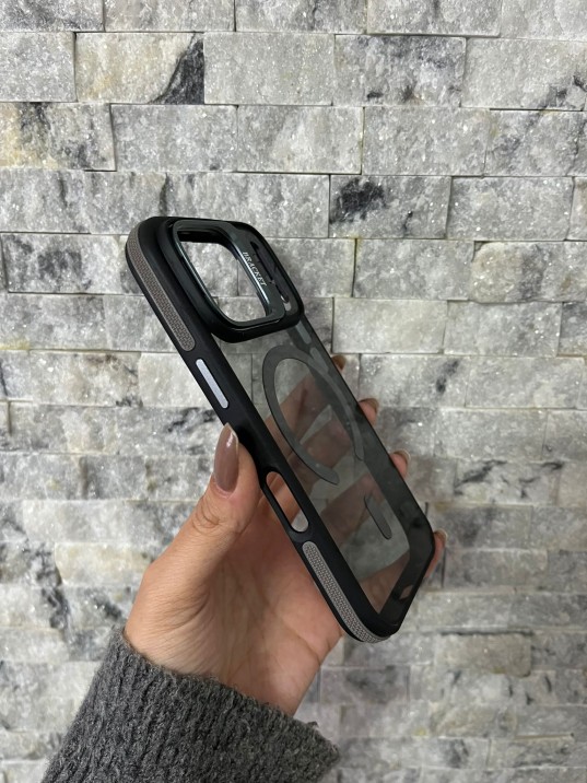 İPhone 17 Pro Uyumlu Gri MagSafe Standlı Kılıf – Lens Çerçeveli