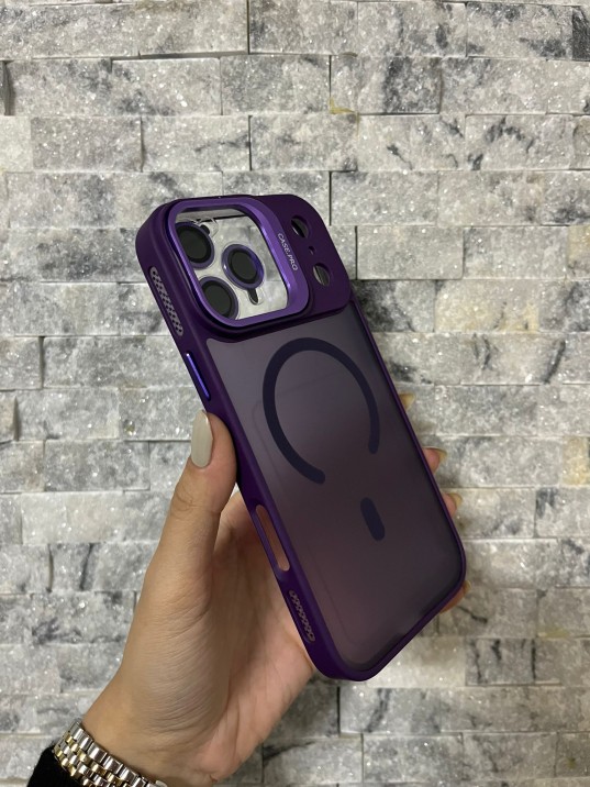 İPhone 17 Pro Max Uyumlu Mor MagSafe Standlı Lens Korumalı Case Pro Kılıf