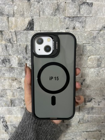 İPhone 15 Uyumlu Siyah MagSafe Standlı Kılıf – Lens Çerçeveli