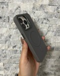 İPhone 15 Pro Uyumlu Gri Kartlıklı MagSafe Standlı Kılıf