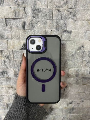 İPhone 13 / 14 Uyumlu Mor MagSafe Standlı Kılıf – Lens Çerçeveli
