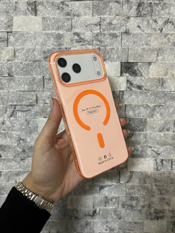 İPhone 17 Pro Max Uyumlu Turuncu Sert Şeffaf MagSafe Premium Kılıf
