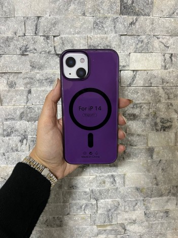 İPhone 14 Uyumlu Mor Sert Şeffaf MagSafe Premium Kılıf