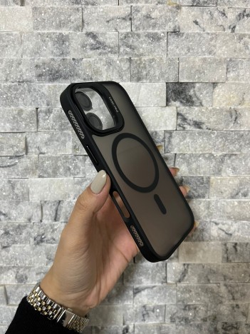 İPhone 17 Uyumlu Siyah MagSafe Standlı Lens Korumalı Case Pro Kılıf
