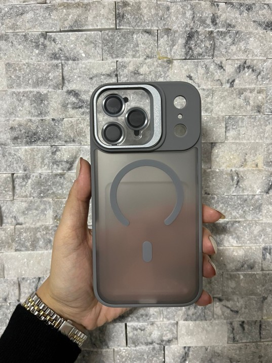 İPhone 17 Pro Max Uyumlu Gri MagSafe Standlı Lens Korumalı Case Pro Kılıf