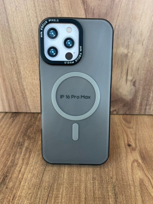 İPhone 16 Pro Max Uyumlu Buzlu Duman Gri MagSafe Kılıf – Lens Çerçeveli Premium Koruma