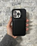 İPhone 15 Pro Uyumlu Siyah Kartlıklı MagSafe Standlı Kılıf