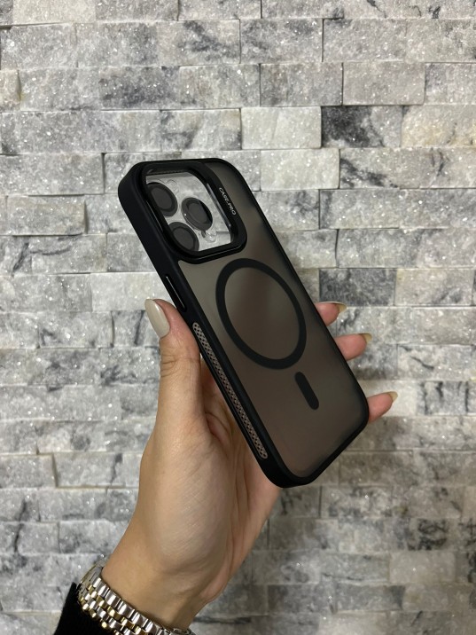 İPhone 14 Pro Uyumlu Siyah MagSafe Standlı Lens Korumalı Case Pro Kılıf