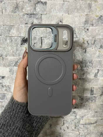 İPhone 17 Pro Max Uyumlu Gri Kartlıklı MagSafe Standlı Kılıf