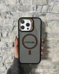 İPhone 16 Pro Max Uyumlu Kahverengi MagSafe Standlı Kılıf – Lens Çerçeveli