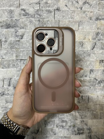 İPhone 15 Pro Uyumlu Kahverengi MagSafe Standlı Lens Korumalı Case Pro Kılıf