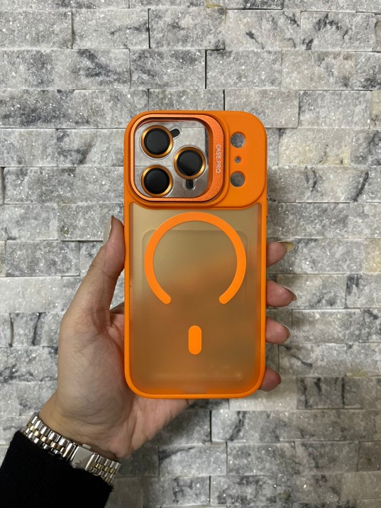 İPhone 17 Pro Uyumlu Turuncu MagSafe Standlı Lens Korumalı Case Pro Kılıf