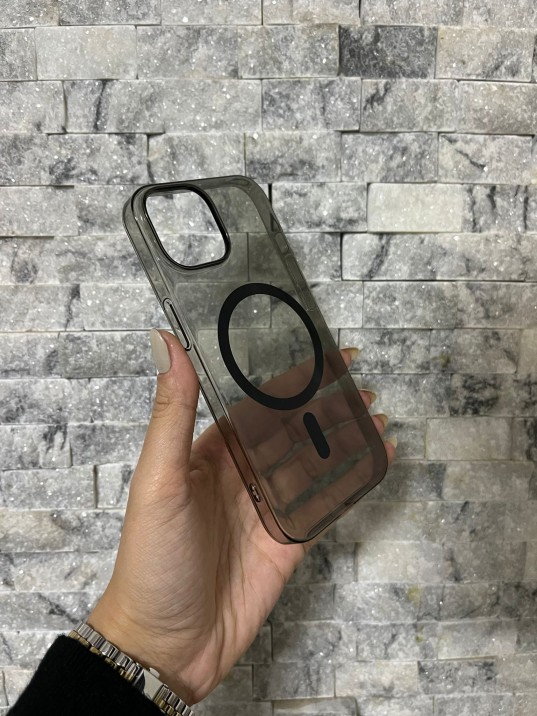 İPhone 15 Uyumlu Siyah Sert Şeffaf MagSafe Premium Kılıf