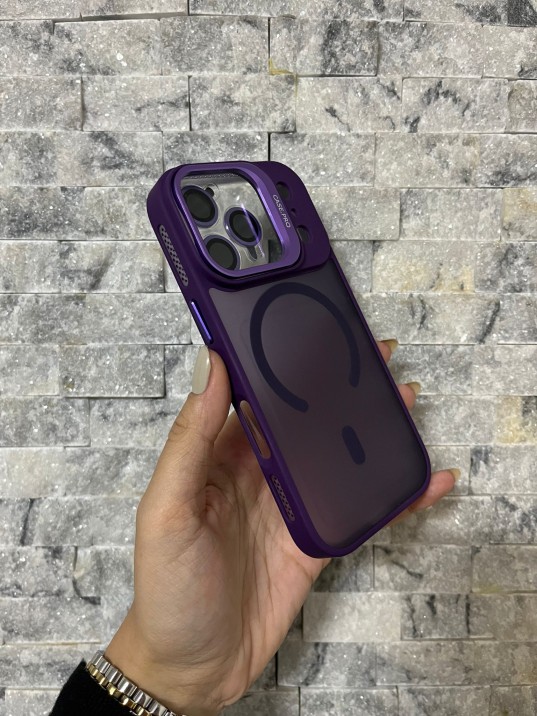 İPhone 17 Pro Uyumlu Mor MagSafe Standlı Lens Korumalı Case Pro Kılıf