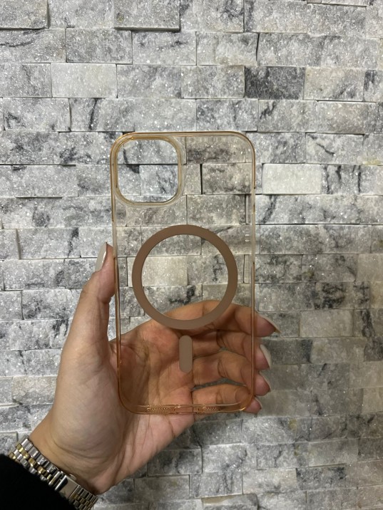 İPhone 14 Uyumlu Kum Kahvesi Sert Şeffaf MagSafe Premium Kılıf