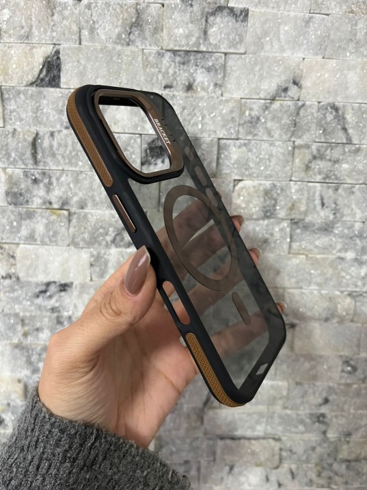 İPhone 16 Pro Uyumlu Kahverengi MagSafe Standlı Kılıf – Lens Çerçeveli