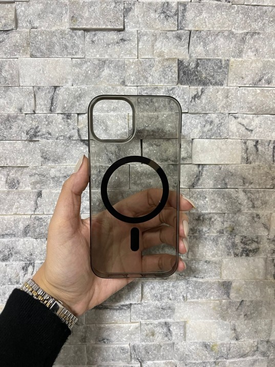 İPhone 14 Uyumlu Siyah Sert Şeffaf MagSafe Premium Kılıf