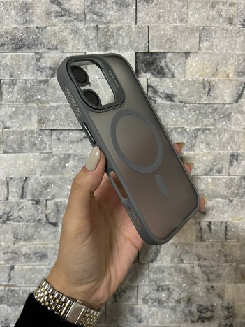 İPhone 17 Uyumlu Gri MagSafe Standlı Lens Korumalı Case Pro Kılıf