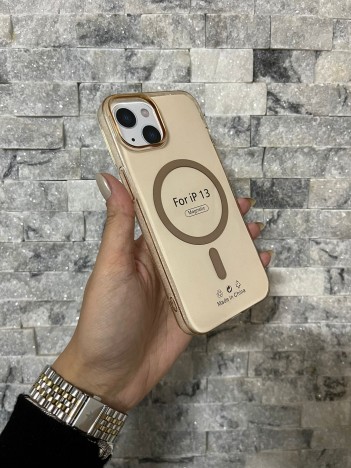 İPhone 13 Uyumlu Kum Kahvesi Sert Şeffaf MagSafe Premium Kılıf