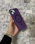 İPhone 14 Uyumlu Mor Sert Şeffaf MagSafe Premium Kılıf