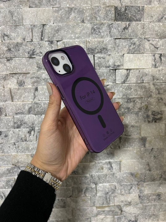 İPhone 14 Uyumlu Mor Sert Şeffaf MagSafe Premium Kılıf