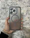 İPhone 15 Pro Max Uyumlu Gri MagSafe Standlı Lens Korumalı Case Pro Kılıf