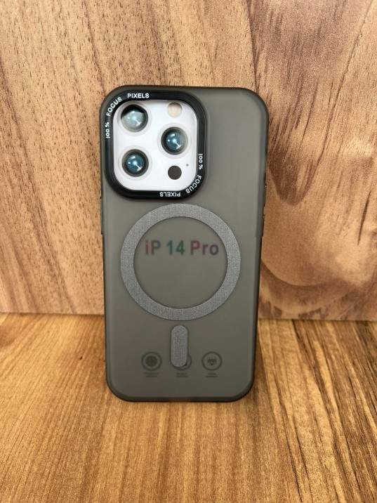 İPhone 14 Pro Max Uyumlu Buzlu Duman Gri MagSafe Kılıf – Lens Çerçeveli Premium Koruma