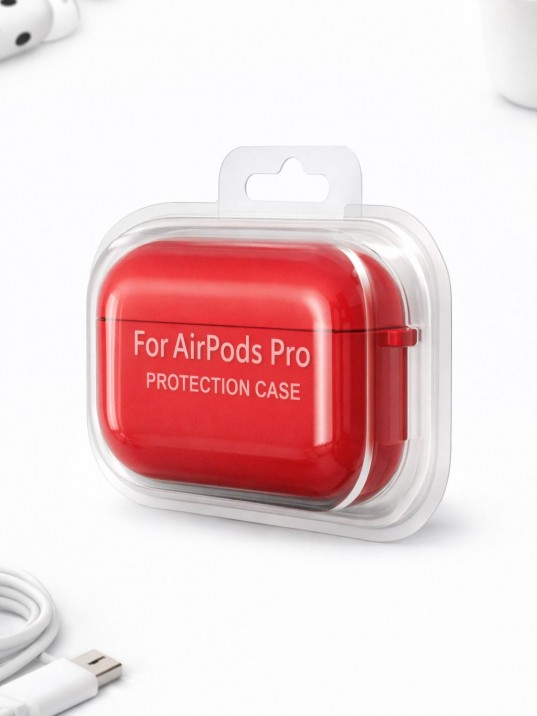 AirPods Pro Uyumlu Kırmızı Silikon Koruyucu Kılıf (Darbe Emici-Çizilme Önleyici)