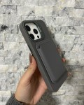 İPhone 15 Pro Max Uyumlu Gri Kartlıklı MagSafe Standlı Kılıf