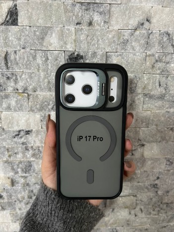 İPhone 17 Pro Uyumlu Gri MagSafe Standlı Kılıf – Lens Çerçeveli