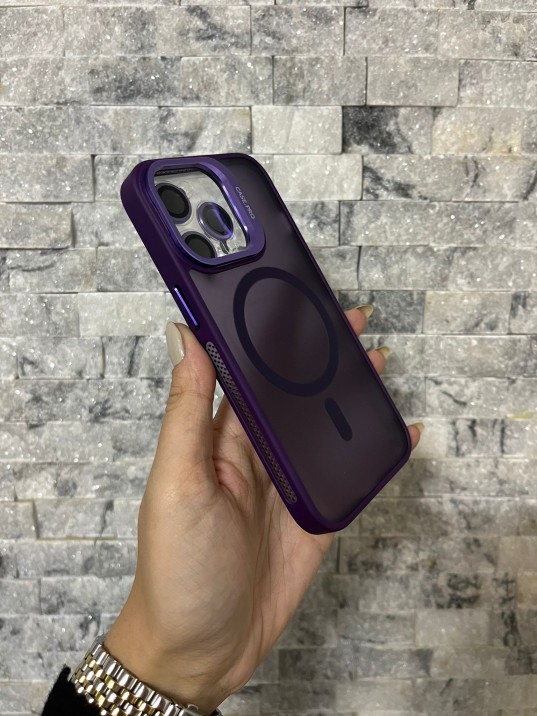 IPhone 13 Pro Uyumlu Mor MagSafe Standlı Lens Korumalı Case Pro Kılıf