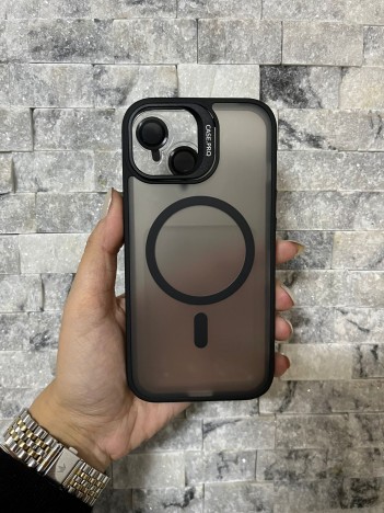 İPhone 15 Uyumlu Siyah MagSafe Standlı Lens Korumalı Case Pro Kılıf