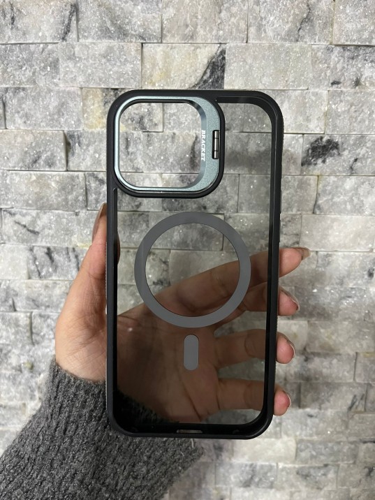 İPhone 16 Pro Max Uyumlu Gri MagSafe Standlı Kılıf – Lens Çerçeveli